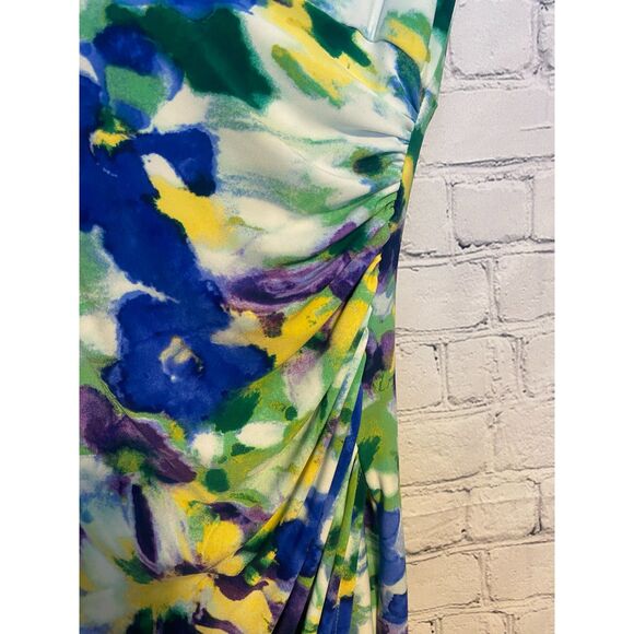 Lauren by Ralph Lauren Dress Size 2 Faux Wrap Dress Colorful Floral Pattern - Picture 4 of 13